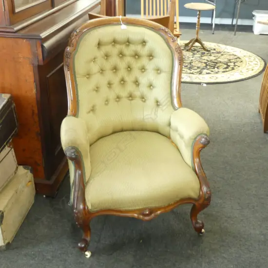 VICTORIAN GRANDFATHER CHAIR some marks