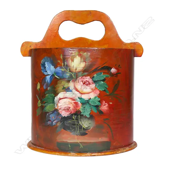WASTEPAPER BIN painted w. floral bouquet H.440mm