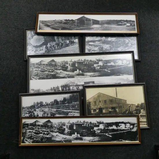 SELECTION OF PHOTOGRAPHS SHOWING OLD LOGGING & MILL SCENES, MOSTLY REPRINTS INCL. PANORAMIC ETC