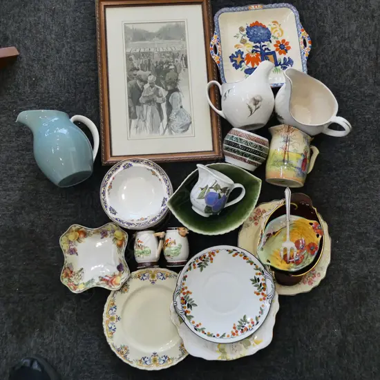 ASST. CERAMICS INCL. SQ. MASONS PLATE, JUGS (PORTMEIRION BASE CHIPPED), ETC