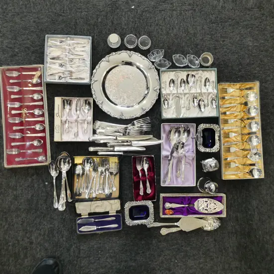 ASST. CUTLERY; CASED, WALKER & HALL SET, EP ETC