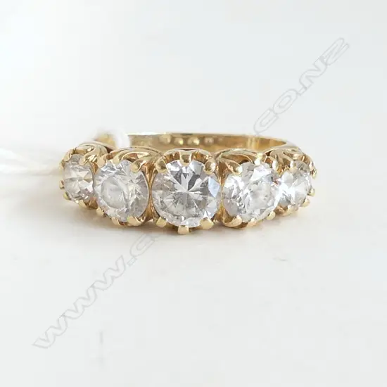 9ct YELLOW GOLD & 5 LGE SYNTHETIC STONE DRESS RING 5gms SIZE P