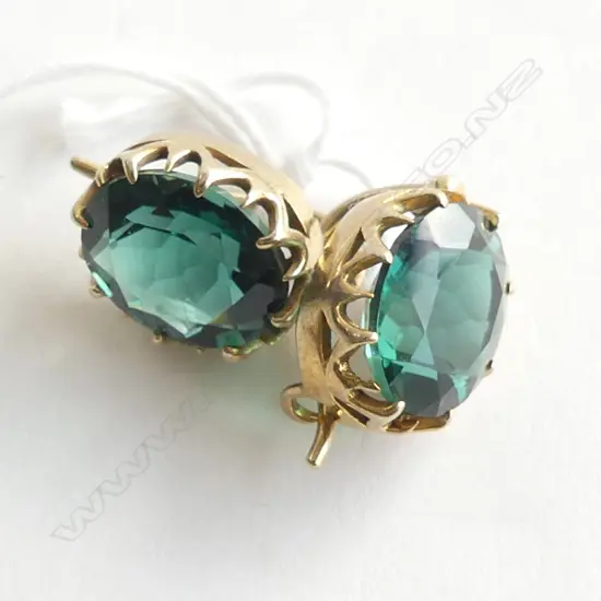 9CT GOLD AND SYNTHETIC TOURMALINE EARRINGS