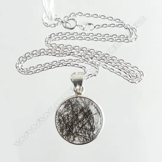 SILVER SET BLACK RUTILE PENDANT & SILVER CHAIN