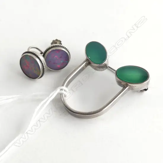 SCANDINAVIAN STAMPED SILVER BROOCH & VINTAGE SILVER SCREWBACK EARRINGS