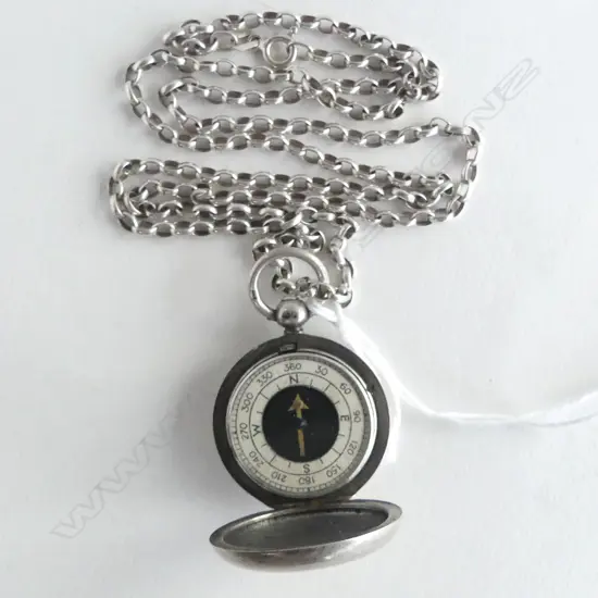 STERLING SILVER COMPASS, LONDON 1879 on later SILVER CHAIN