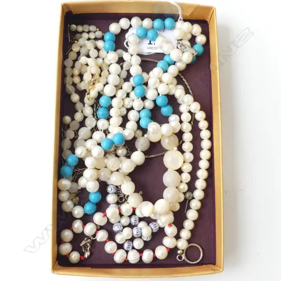 ASST. NECKLACES, MoP w. 9CT CLASP & EARRINGS, PEARLS ETC
