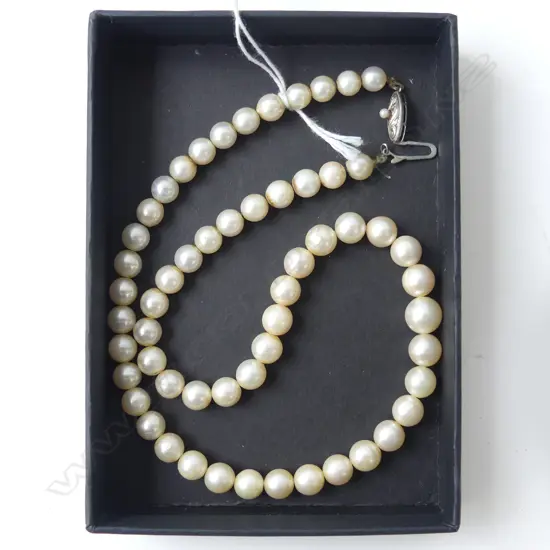 STRAND OF CULTURED PEARLS 5-9mm, SILVER CLASP 440MM