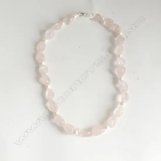 ROSE QUARTZ & PEARL NECKLACE, SILVER CLASP