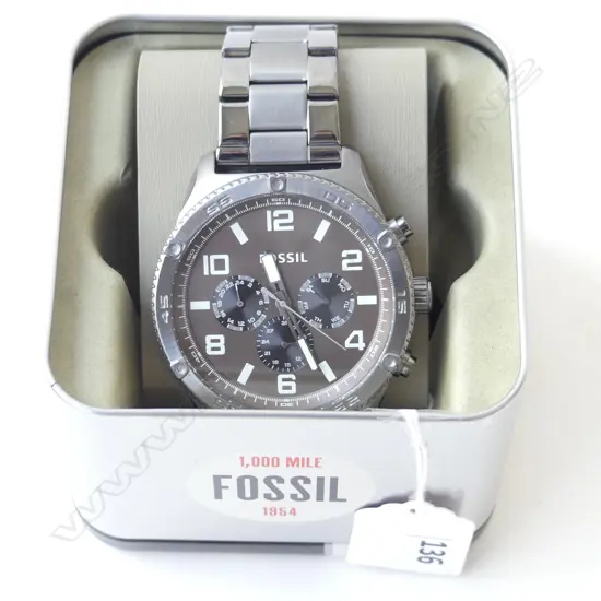 GENTS FOSSIL BRAND WRISTWATCH IN CASE, dia.50mm