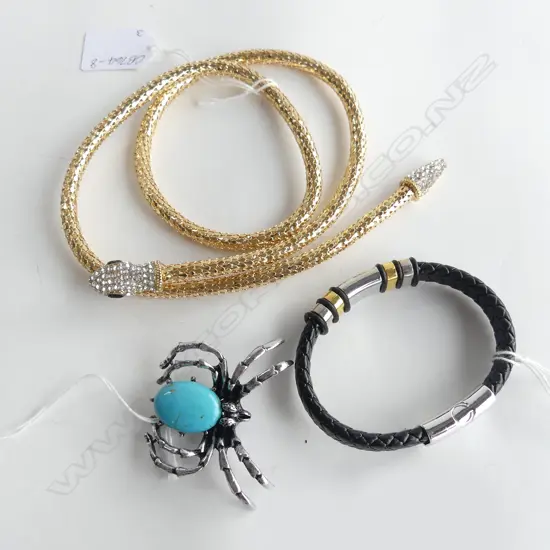 3 COSTUME PCS; SNAKE NECKLACE, BOHEMIAN BRACELET & SPIDER BROOCH