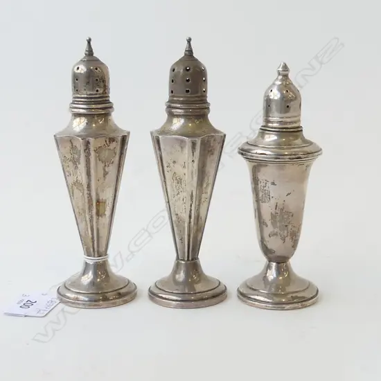 3 STG SILVER CONDIMENTS, WEIGHTED H.140mm