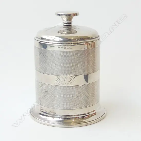STG SILVER CIGARETTE CANISTER, B'HAM 1946 H.120mm