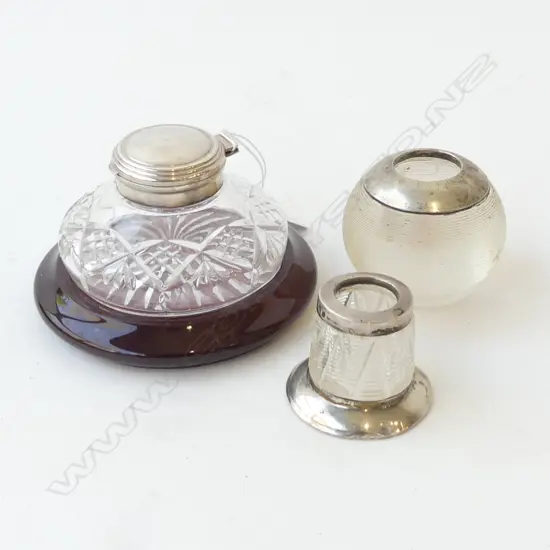 3 STG & CRYSTAL PCES; INKWELL, HOLDER & VESTA