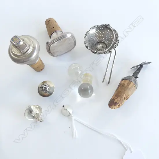 6 STG SILVER PCES; 3 CORK BOTTLE TOPPERS ETC