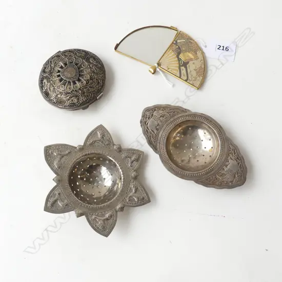 2 SILVER TEA STRAINERS + 2 COMPACTS