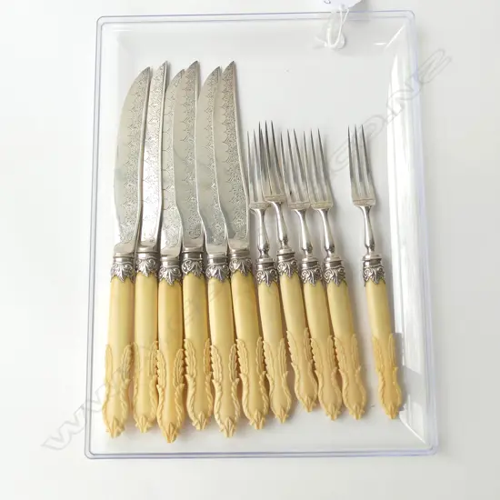 SOLID STG SILVER & IVORY 11PC CUTLERY SET BLADES & TYNES, SHEFFIELD 1854, L.215mm (KNIVES)