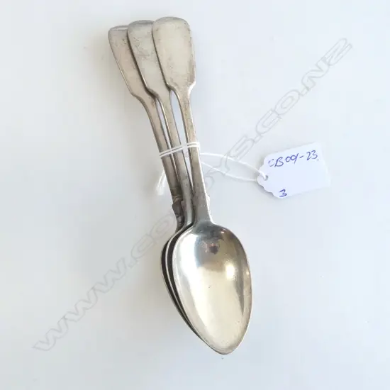 Three Sterling silver fiddle dessertspoons 155gms London 1841