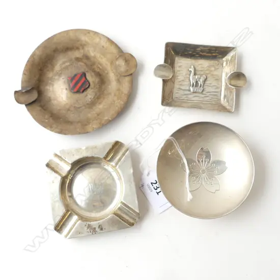 3 STG SILVER ASHTRAYS + ASIAN DISH 75mm dia 164gms