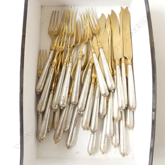 GILDED PLATED KNIVES & FORKS Russian type maker's mark