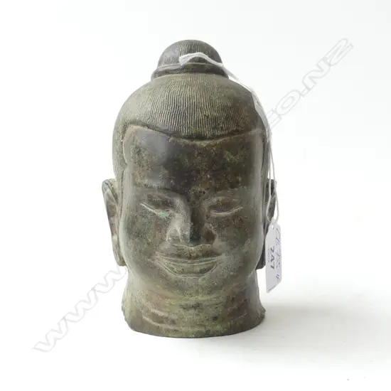 CAMBODIAN KHMER BRONZE BUDDHA HEAD smile of Angkor H.150mm