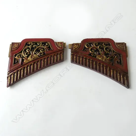 PR VINTAGE ORIENTAL CARVED WOODEN GILDED PANELS 165x180mm