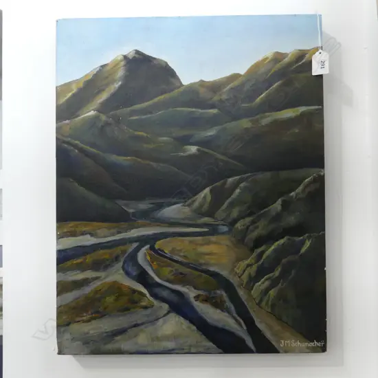 J. M. SCHUMACHER 'THE RIVER GORGE' ACRYLIC ON CANVAS 510x405mm
