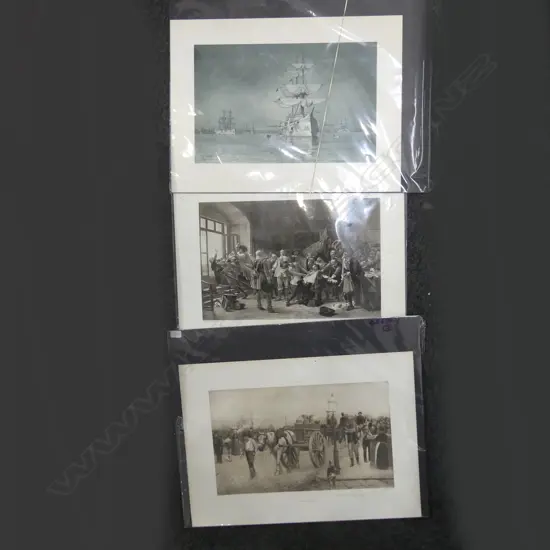 3 OLD PHOTOGRAVURES with certificates: 1896 Flagship + 1896 Fenstersturz Window +1896 Close of a City Day. 