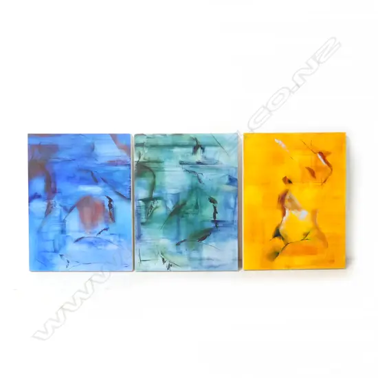 CARYN TRUPPMAN TRIPTYCH 'OCEANS SEPARATE THE TOUCHING BUT NOT THE FEELING' OIL ON CANVAS, 2014 760x570mm each
