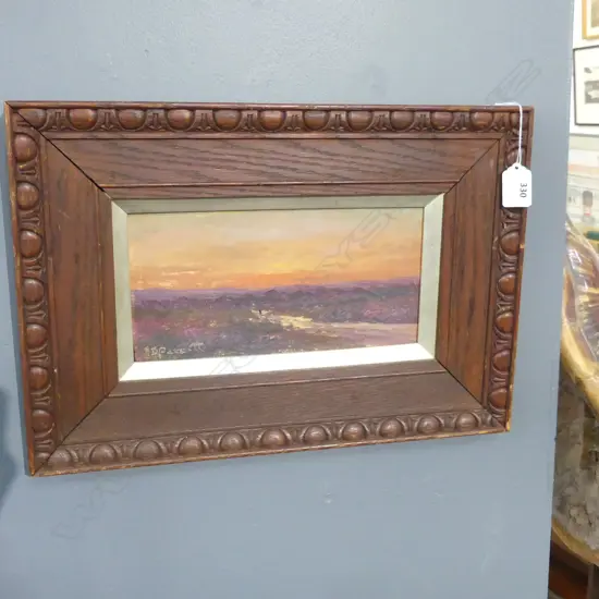 J.D.PERRET, 'SUNSET ROAD', OIL ON BOARD, 120 x 240mm plus