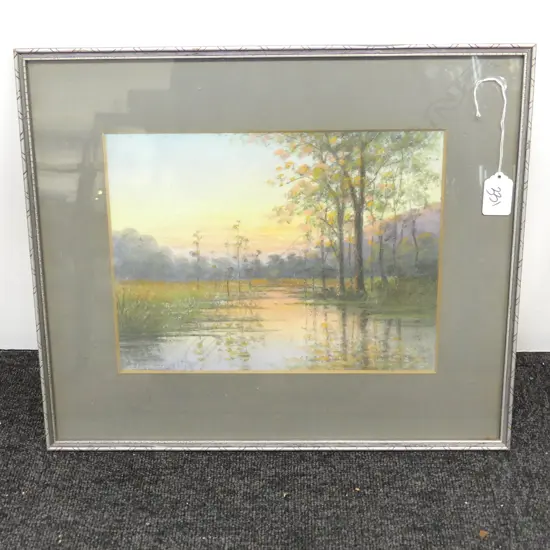 JD PERRET, WEST COAST SCENE, PASTEL?, 210 x 280mm plus WATERCOLOUR BY JOHNS, 130 x 200mm