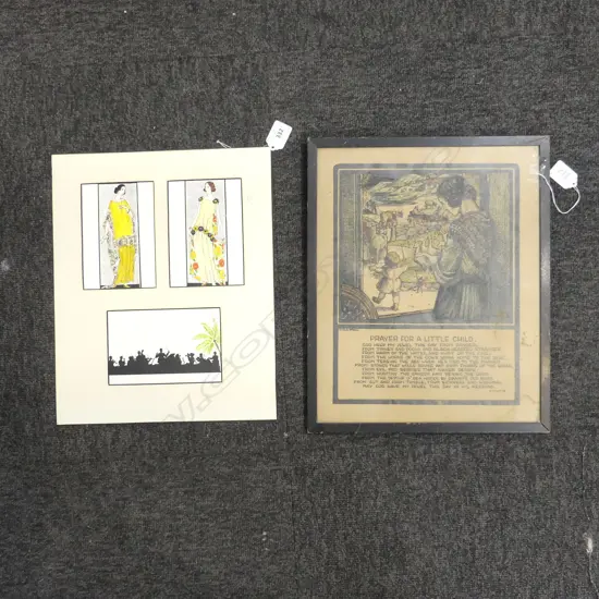 ORIGINAL HAND-COLOURED SILHOUETTED BAND & FLAPPERS IMAGE ON CARD plus ‘PRAYER FOR A LITTLE CHILD', 340 x 270mm 