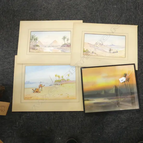 FOUR EGYPTIAN SCENES, THREE W/CS &  PASTEL, UNFRAMED, 240 x 300mm