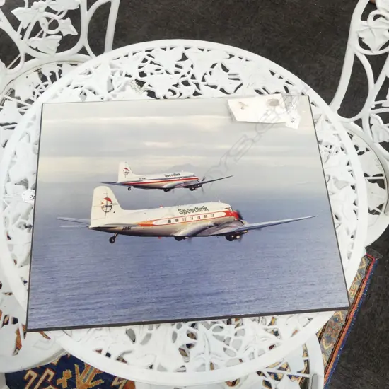 ORIGINAL PHOTO, TWO DC3 AEROPLANES IN THE AIR 'SPEEDLINK' (AIR NZ EARLY OFFSHOOT) POSSIBLY COOK STRAIT, WITH CUFFLINKS