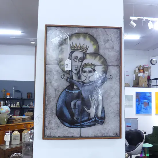 THEO JANSSEN(1934) MID-CENTURY PANEL 0F THREE LG TILES ‘MADONNA & CHILD’