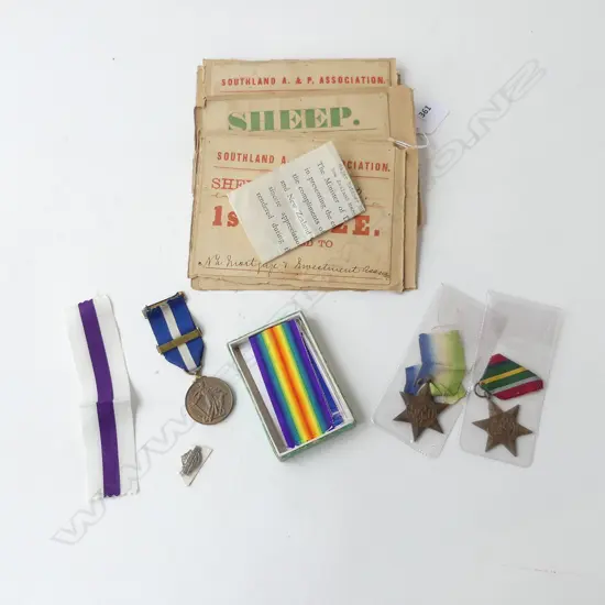 3 WAR MEDALS (ATLANTIC & PACIFIC STARS, IRISH) + RSA BADGE, RIBBONS