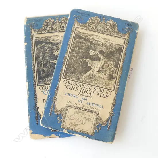 c.1934 UK LINEN-BACKED FOLD-UP MAPS: TRURO & ST. AUSTELL & TAVISTOCK & OKEHAMPTON, 730 x 960mm (OPEN)