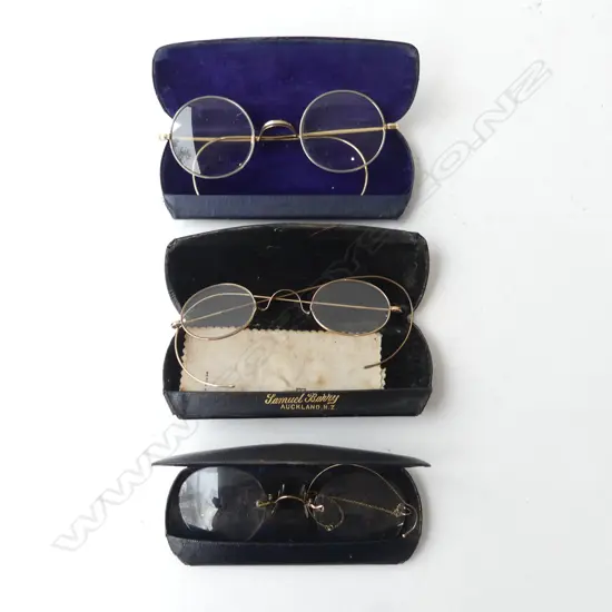 3 PRs EARLY 20thC PRESCRIPTION GLASSES, CASED 1 pince nez type
