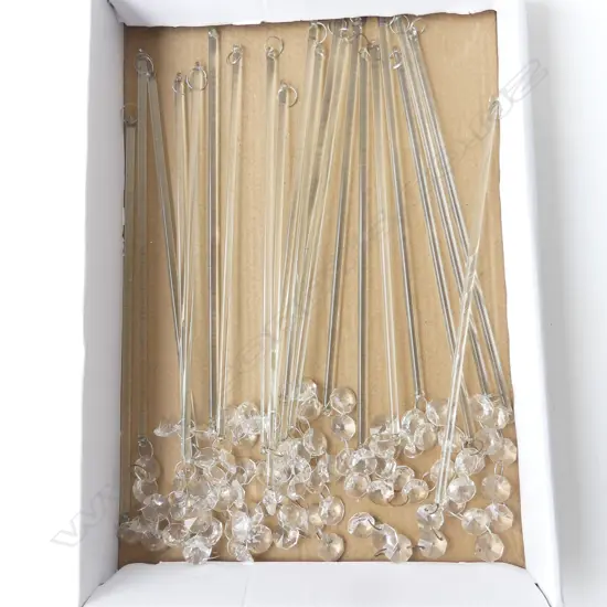 21 VINTAGE LONG GLASS STRINGS EACH WITH 4 FACETED CRYSTAL DROPS FOR HANGING. L.300mm