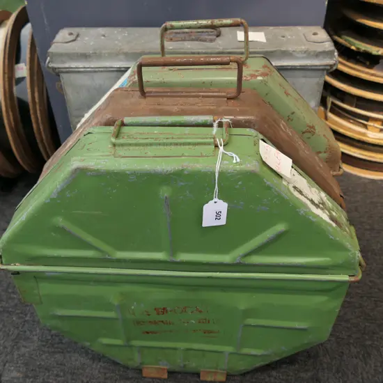 4 VINTAGE FILM REELS, IN METAL CASES