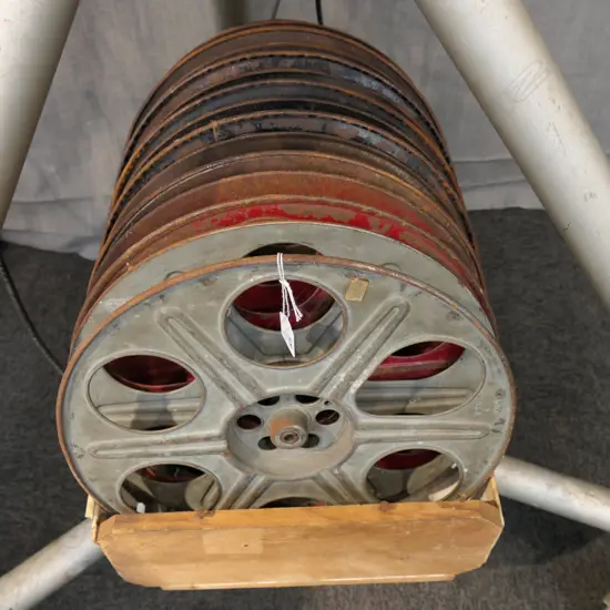 8 VINTAGE METAL FILM REELS 