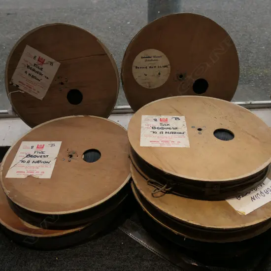 8 VINTAGE WOODEN FILM REELS 'BEQUEST TO A NATION'