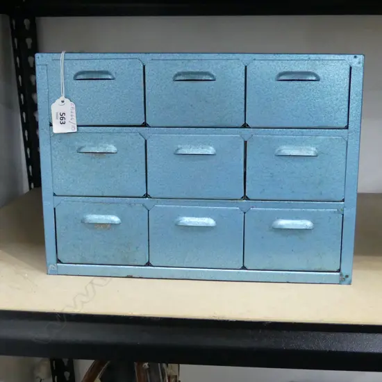 9 DRAWER BLUE METAL COLLECTORS CABINET 335x175x240mm