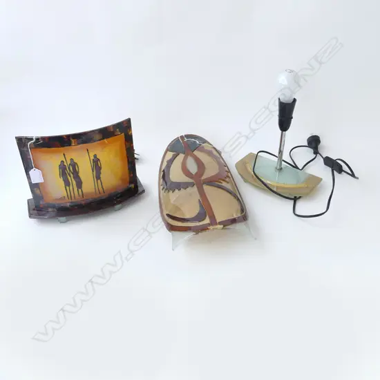 2 AFRICAN RELATED GLASS TABLE LAMPS FAULTS
