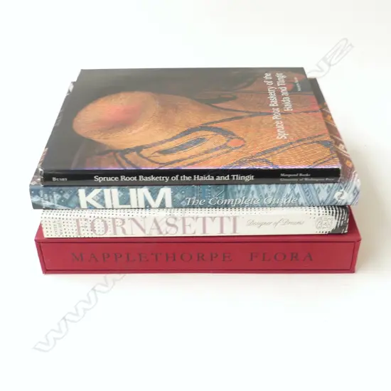 4 ART BOOKS; FORNASETTI, MAPLETHORPE FLORA, SPRUCE ROOT BASKETRY, KELIM