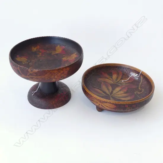 NZ FOLKART POKERWORK COMPORT H. 160mm & BOWL (SIGNED ERNEST W L GILBERT AUCKLAND) Dia 200mm