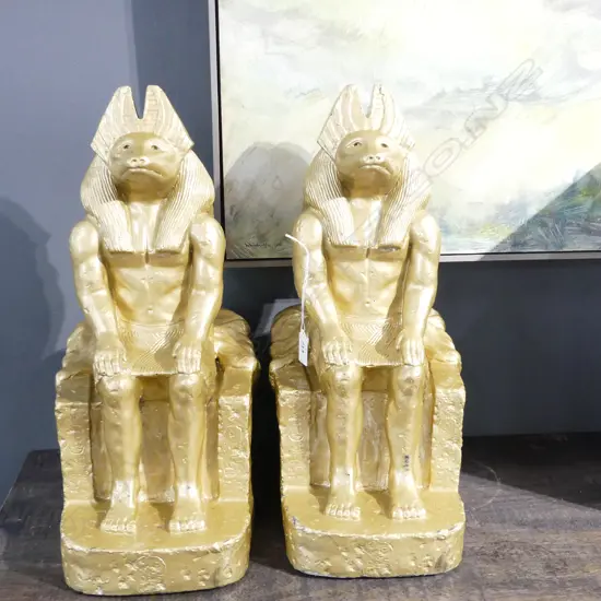 PR GOLD PAINTED CONCRETE EGYPTIAN ANUBIS DOG GOD FIGURES H.440mm