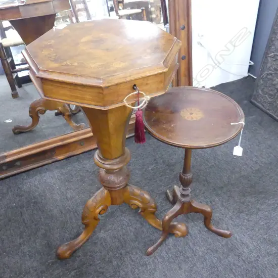 VICTORIAN MAHOGANY SEWING TABLE H.710mm + TRIPOD TABLE H.520mm