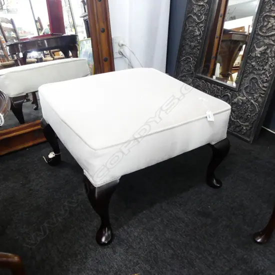 CREAM VELVET COVERED OTTOMAN, H.360mm x 530mm sq (marks)