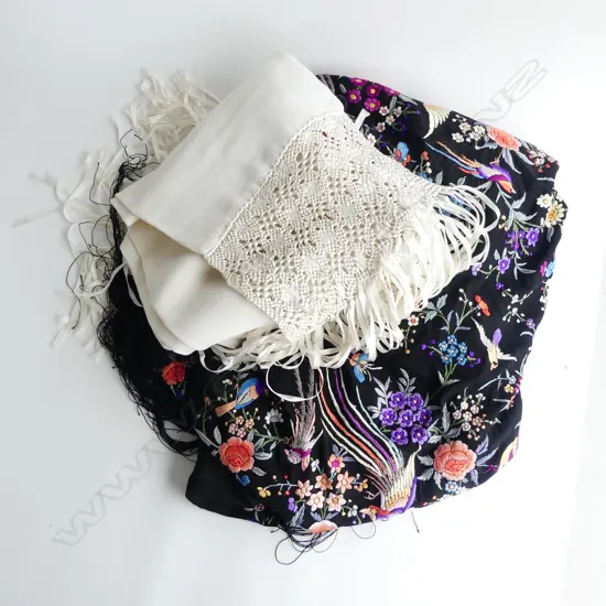 LG BLACK EMBROIDERED SHAWL + WHITE SCARF